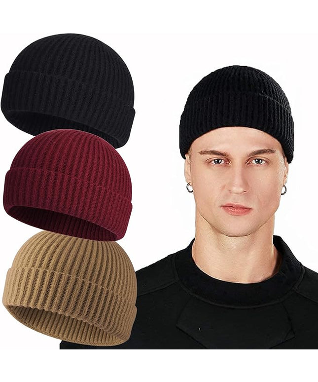 ROYBENS Swag Wool Knit Cuff Short Fisherman Beanie for Men Women, Winter Warm Hats