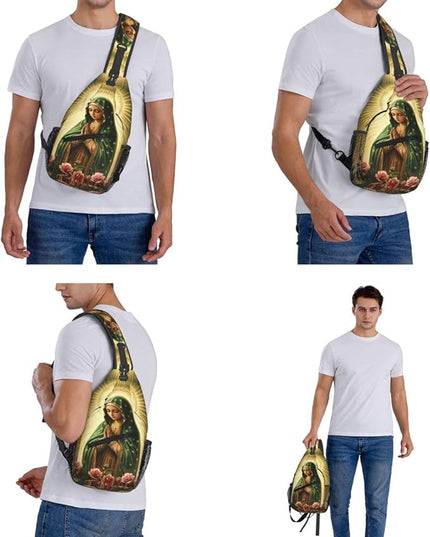 Our Lady of Guadalupe Sling Bag Crossbody Bags Clovers Chest Bag for Travel Hiking for Men Women Flower Mary 3