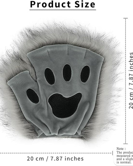 HAOAN Wolf Paw Gloves Faux Fur Cat Fingerless Mittens Winter Warm Cosplay Halloween Fancy Party Costume Accessories