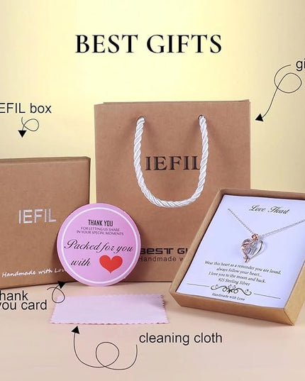 Iefil Christmas Gifts for Women Wife - 925 Sterling Silver Rose Heart Initial Necklace, Anniversary Birthday Gifts for Women, Jewelry Gift for Her Wife Girlfriend Mom Daughter