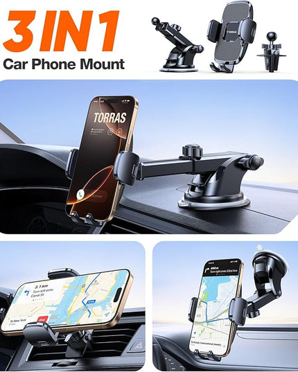 TORRAS Ultra-Durable Phone Holders for Your Car【96+LBS Strongest Suction】 Car Phone Holder Mount, Safety Certs Cell Phone Car Mount Truck for Dashboard Windshield Vent for iPhone 17 16 15 14 Pro Max