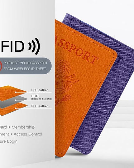 VIDIVICI 2 Pack RFID Passport Holder, Travel Gifts, Travel Accessories - Orange&Purple