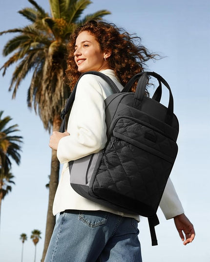 LOVEVOOK Travel Backpack for Women, 15.6 Inch Quilted laptop Backpack With Pouch Pocket for Large Capacity Cup, Large Capacity Work Bag College Bookbag, Carry On Personal Item Bag