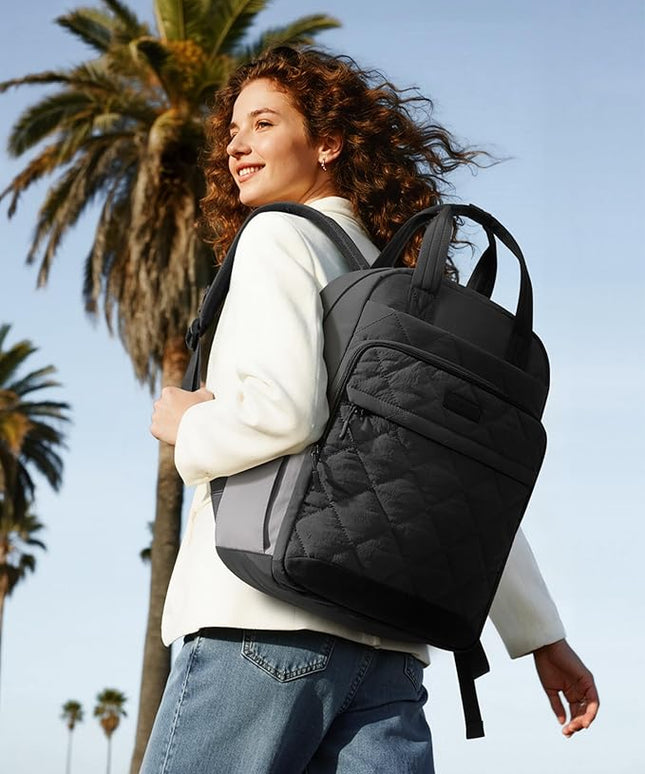 LOVEVOOK Travel Backpack for Women, 17 Inch Quilted laptop Backpack With Pouch Pocket for Large Capacity Cup, Large Capacity Work Bag College Bookbag, Carry On Personal Item Bag