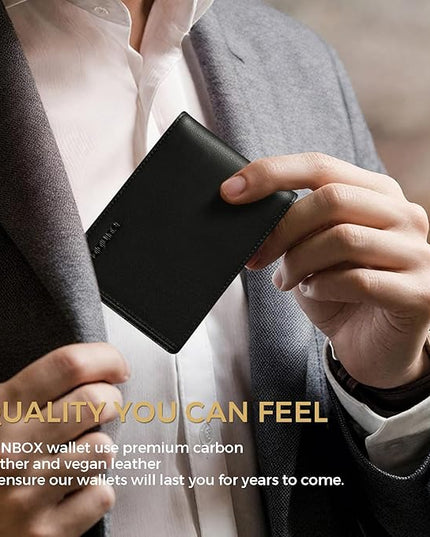 RUNBOX Wallet for Men Bifold RFID Blocking Wallets with 2 ID Window 14 Card Holders 1 cash pocket 1 Gift Box