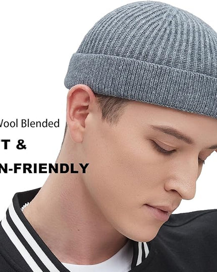 Fisherman Beanie Hats for Men Women,Wool Knit Trawler Skull Cap,Watch Cap,Spring Fall Winter Warm Short Hats