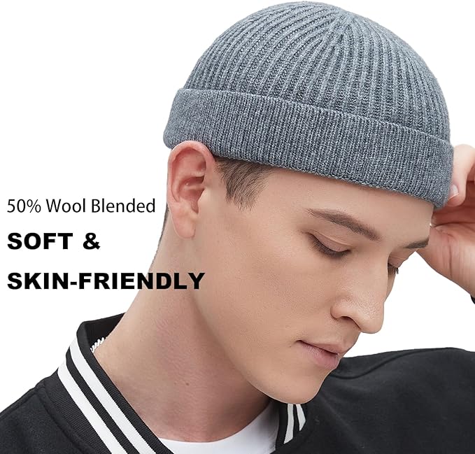 Fisherman Beanie Hats for Men Women,Wool Knit Trawler Skull Cap,Watch Cap,Spring Fall Winter Warm Short Hats