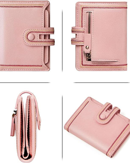 TFKGS Small Wallet for Women Vegan Leather RFID Blocking Bifold Compact Credit Card Holder with Zipper Coin Pocket Pink