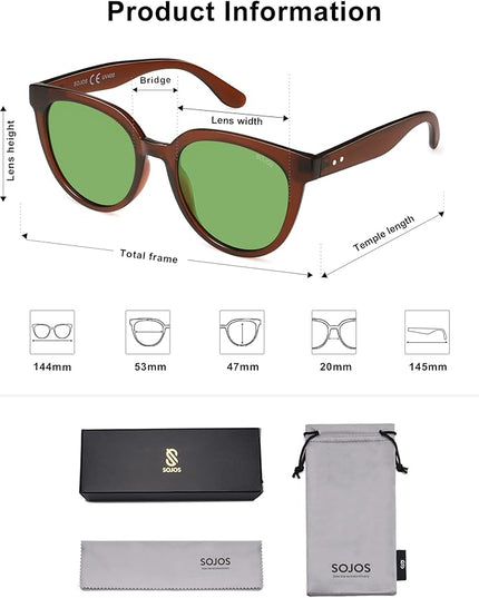 SOJOS Trendy Cat Eye Round Polarized Sunglasses for Women Fashion UV Protection Sunnies Sunglasses SJ2175