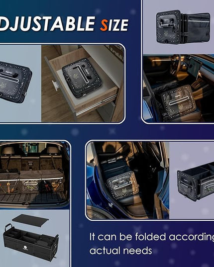 95L Large-Capacity Car Trunk Organizer Includes 26L Ice Pack, Fluorescent Constellation Design, Waterproof & Foldable with Adjustable Straps | For SUVs & Cars (Black-M004)
