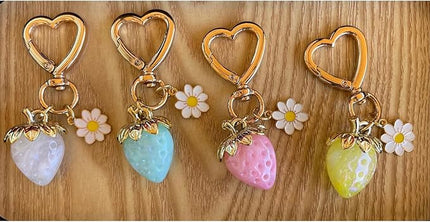 Agromusk Cute Strawberry Keychain,Bag Charms,Kawaii Heart Flower Daisy Key chains Accessories Decor for Girls Purse Gift