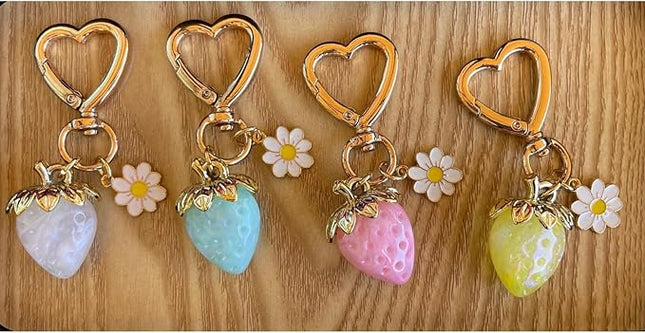 Agromusk Cute Strawberry Keychain,Bag Charms,Kawaii Heart Flower Daisy Key chains Accessories Decor for Girls Purse Gift