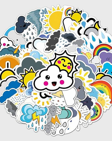 Funny Emotion Weather Stickers for Teens Boys Girls,Waterproof Vinyl Decals for Water Bottle Laptop Computer Phone Bumper Bike Skateboard Luggage,Trendy Decals Stickers Pack [Weather-50Pcs]