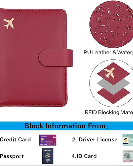 Melsbrinna Premium Leather Passport Holder Covers Case, Waterproof Rfid Blocking Travel Wallet Passport Holder with Pen Holder, Cute Passport Book for Women/Men