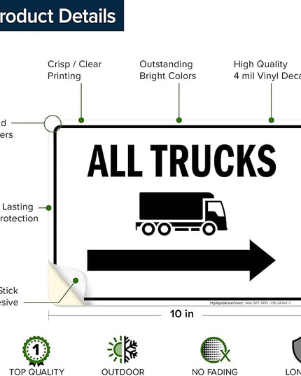All trucks With Right Arrow Sign, 10x7 Inches, 4 Mil Vinyl Decal Stickers Weather Resistant, Made in USA by My Sign Center