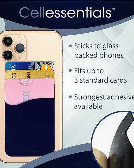 USA Merchant Redesigned Card Holder - Silicone Stick on Cell Phone Wallet with Pocket for Credit Card ID Business Card - iPhone Android & Smartphones (Navy)