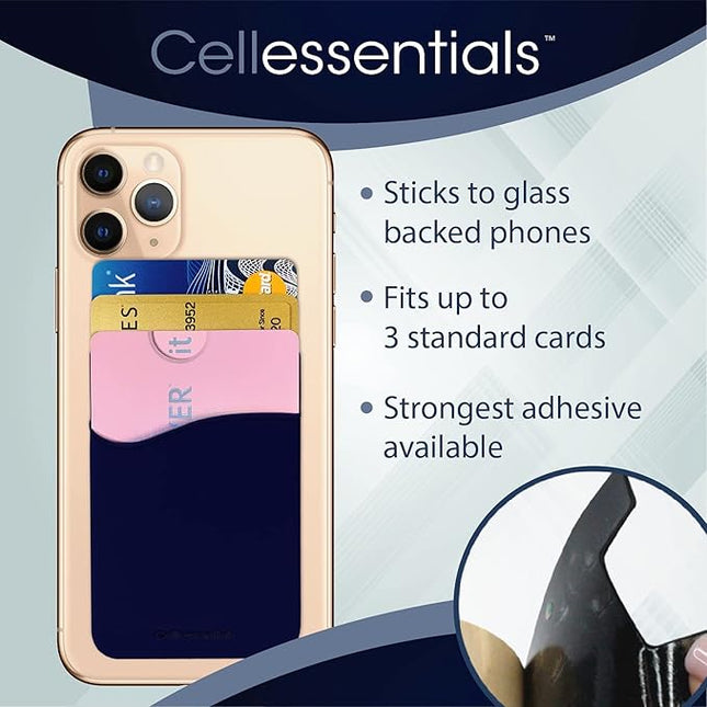 USA Merchant Redesigned Card Holder - Silicone Stick on Cell Phone Wallet with Pocket for Credit Card ID Business Card - iPhone Android & Smartphones (Navy)