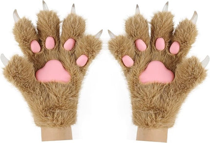HAOAN Wolf Paw Gloves Faux Fur Cat Fingerless Mittens Winter Warm Cosplay Halloween Fancy Party Costume Accessories