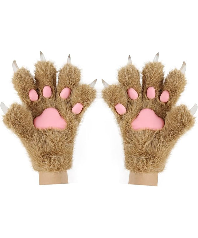 HAOAN Wolf Paw Gloves Faux Fur Cat Fingerless Mittens Winter Warm Cosplay Halloween Fancy Party Costume Accessories