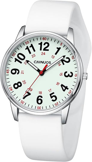 Nurse Watch for Medical Professionals, Students Women Men - Military Time Luminouse Easy Read Dial, 24 Hour with Second Hand, Colorful Silicone Band