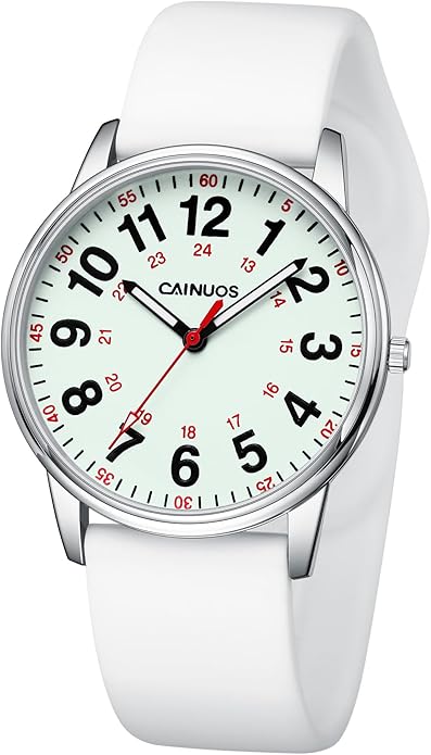 Nurse Watch for Medical Professionals, Students Women Men - Military Time Luminouse Easy Read Dial, 24 Hour with Second Hand, Colorful Silicone Band