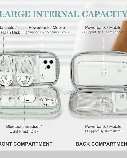 FYY Electronic Organizer, Travel Cable Organizer Bag Pouch Electronic Accessories Carry Case Portable Waterproof Double Layers All-in-One Storage Bag for Cable, Charger, Phone, Earphone, Mint Green