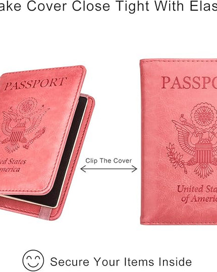 WALNEW Passport Holder for Travel, RFID Passport Cover Wallet for Women Men, PU Leather Passport Book Card Holder Case with Pen, Travelling Essentials for Flying