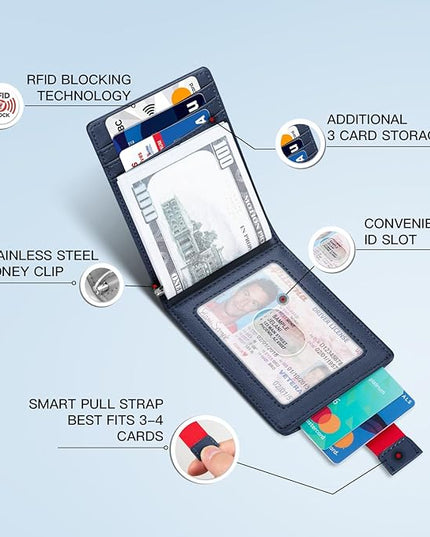 Zitahli Wallet for Men-6 Slots ID Window-Mens Wallets-Slim Wallet Classic Spring Money Clip RFID Blocking-Gift for Men