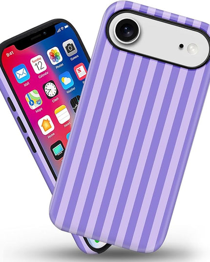 Magnetic for iPhone 17 Air Case Cute Stripes Phone Case, Shockproof Slim TPU and Hard PC Protective Phone Cover Compatible with MagSafe Designed for Women Girls, Light Purple