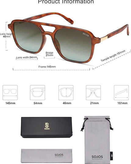 SOJOS Retro Aviator Sunglasses for Women Men,Trendy Rectangle Womens Mens Shades Sun Glasses SJ2202