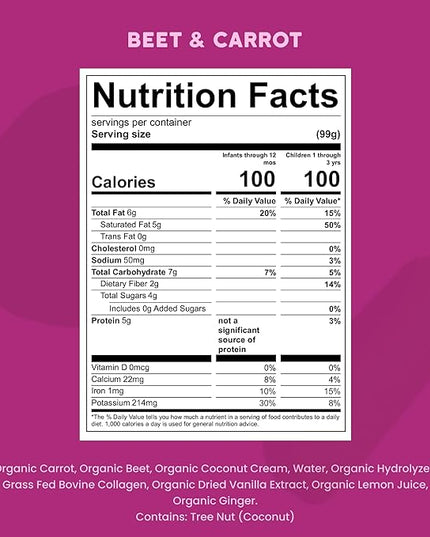 Serenity Kids 6+ Months Baby Food Pouch - Beet & Carrot Grass-Fed Collagen Protein - USDA Organic Dairy Free - No Added Sweeteners Baby Snacks - 3.5 Oz, 6 Pack