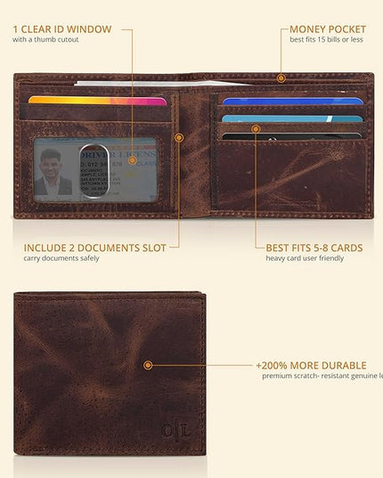 Oak Leathers Slim Leather Wallet for Men - RFID Blocking Slim Minimalist Front Pocket - Thin & Stylish with ID Window, Gift For Men (Mocha)