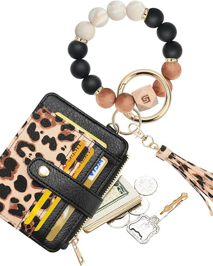 COOLANS Silicone Bracelet Wristlet Wallet Credit Card Holder RFID,ID Window,Key Ring Tassel,Slim Wallet Women Keychain Purse