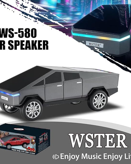 Futuristic Pickup Truck Replica Bluetooth Speaker with LED Display Screen – TWS Stereo, FM, USB/TF Playback, LED Lights, Built-in Mic, Gift for Car Lovers & Tech Fans (Gray)