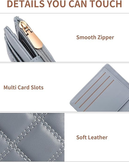 FALAN MULE Small Wallets Woman Leather Bifold RFID Blocking Card Holder With Zipper Coin Pocket
