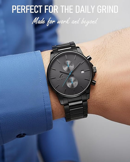 Stylish Stainless Steel Chronograph Watches for Men with a Hefty, Solid-Build Feel — Waterproof Quartz Mens Watches with Auto Date & Second Subdials, Valentines Day Gifts for Him, Boyfriend, Husband, Dad