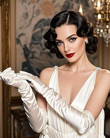 THARAHT Women Long Gloves with Satin Elbow Length for 1920s Opera Tea Party Costumes Bridal Evening Dress
