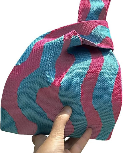 Women's Wrist Knot Tote Bag Small Crochet Wristlet Handbag Aesthetic Cute Knit Purse (Very Small Size)