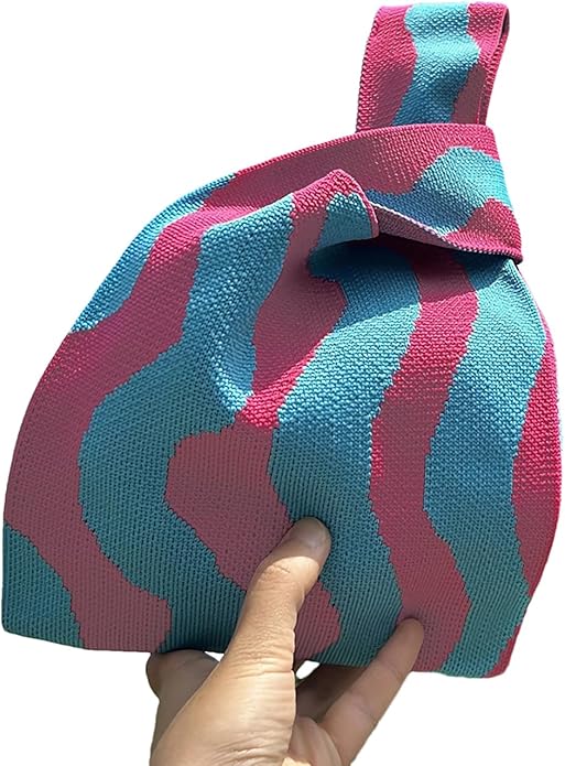 Women's Wrist Knot Tote Bag Small Crochet Wristlet Handbag Aesthetic Cute Knit Purse (Very Small Size)