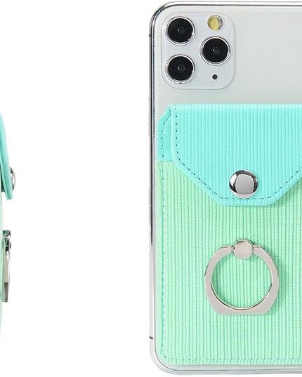 RFID Card Holder & Ring Stand for Smartphones - Adhesive Wallet for iPhone & Android - Polyester Green