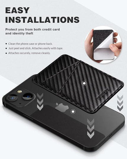 VULKIT Phone Card Holder Wallet Leather Adhesive Pocket RFID Blocking Credit Card Sleeves Stick Back of Phone Smartphones Carbon Fiber Black