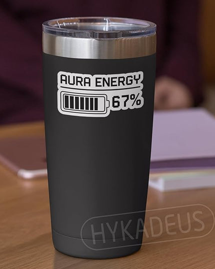 (3Pcs) Aura Energy at 67 Funny Six Seven Meme Sticker 6 7 Numbers Battery Level Humor Vinyl Decals Gen Alpha Design Waterproof for Laptop, Water Bottle, Tumbler, 3" x 1.5"