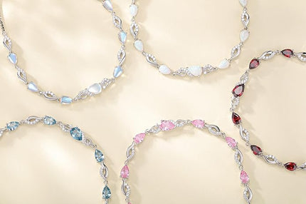 FANCIME Birthstone Teardrop Tennis Bracelet for Women, Sterling Silver 9x7mm main Gemstone Bolo Adjustable Chain Bracelet Fine Jewelry Birthday Gifts for Women Mom Wife Her