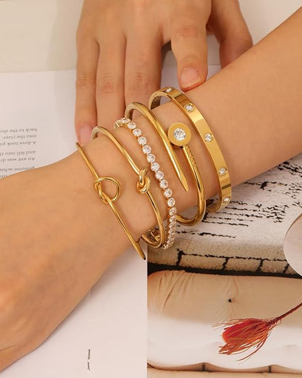 18 K Gold Plated Love Bangle Bracelet Stack Cuff Jewelry for Women Jewelry Set for Women Gift with Box