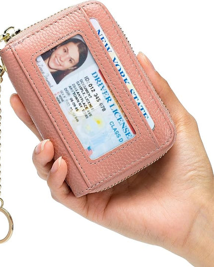 imeetu RFID Credit Card Holder, Small Leather Zipper Card Case Wallet for Women