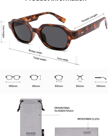 SOJOS Retro Polarized Hexagon Sunglasses for Women Men, UV400 Trendy Rectangle 70s 80s 90s Shades SJ2389