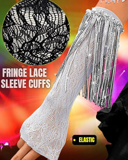 Sequin Fringe Gloves,Fingerless Lace Arm Sleeves For Women,Sparkly Rave Party Costume Fits US 0-8