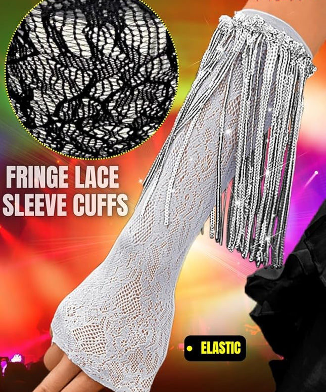 Sequin Fringe Gloves,Fingerless Lace Arm Sleeves For Women,Sparkly Rave Party Costume Fits US 0-8