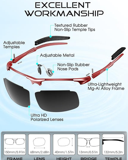 ATTCL Polarized Sunglasses Men Sports: UV Protection Anti Glare Wrap Around Lightweight Metal Driving Fishing Golf Running
