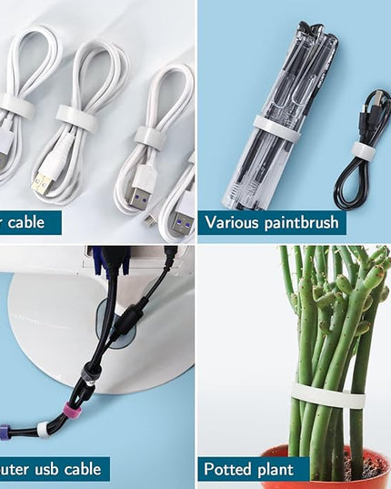 50PCS Reusable Adjustable Cable Ties, Microfiber Cloth Used for Computer Link Cable Cord Management (white)